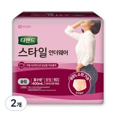 디펜드 여성용 스타일 언더웨어 슬림 성인기저귀, 중형, 10개입, 2개