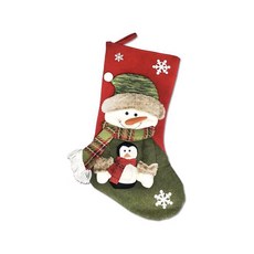 摩達客 耶誕 雪人抱企鵝聖誕襪, 30 x 48cm, 紅綠色, 1件