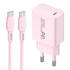 YINTO c타입 고속 충전기 25W PD3.0 PPS + C TO C 1.5M 100w 케이블 세트, 1세트, 핑크