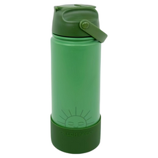 GRECH&CO 不鏽鋼吸管水壺, 食品級304不鏽鋼, 真空密封保溫保冷, 食品級矽膠吸嘴吸管, 單手開瓶, 輕柔圓弧矽膠提把, 草原綠, 540ml, 1個