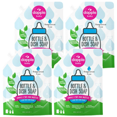 dapple baby 奶瓶及餐具清潔液 補充包, 有效去除50%以上的奶垢, 1L, 4包
