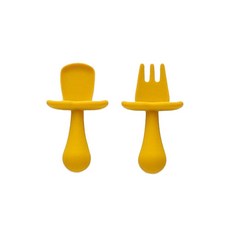CherChouChou 嬰兒矽膠湯匙叉子組 第1階段, 1組, 黃色