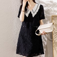 Paperments 大翻領泡泡袖透視洋裝 04896 含大尺碼, 黑色