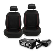 汽車 車用 11風扇 12V 24V 3段風力調節 涼感坐墊 通風坐墊+4孔點煙器充電轉接器組合, 1套, 混合色