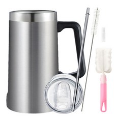 ark Kendrick 隨行杯 710ml+杯蓋+不鏽鋼吸管+吸管清潔刷+矽膠杯套+隨行杯清潔刷 套組, 銀色, 1個