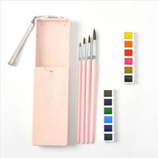 giorgione Hariko 水彩顏料組 (12色顏料 + 4支畫筆 + 畫筆盒) 粉紅色, 1套, 0#, 4#, 8#, 12#