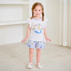 mollimelli 女童透氣愛麗絲玫瑰花園荷葉邊上下裝套組