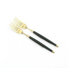 Bogen 韓國製造 Le Bien 金色餐具沙拉叉, 2個, 深綠色