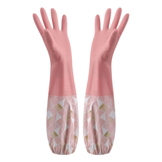 TLYS-J 清潔矽膠手套/防滑洗碗手套/廚房手套/橡膠手套/防水手套/家事手套 束口 + 加絨, 粉色, 45 x 14 x 14cm, 1套