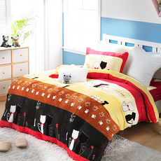 Ishur 伊舒爾 法蘭絨兩用毯被床包 100%Polyester 頂級法蘭絨, 被套 + 床墊套 + 枕套組, 單人, 貓咪