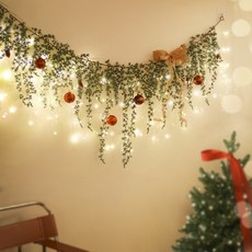 BeautifulDecoSense 人造樹花環 壁掛聖誕樹 裝飾品 銀河LED燈泡 225顆+遙控器 全套組, 綠色, 1個