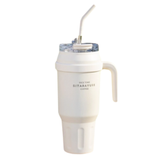 SITARAYURI 手提保溫杯 吸管保溫杯 保冷杯 保冰杯 304不鏽鋼, 象牙白, 1.48L, 1個