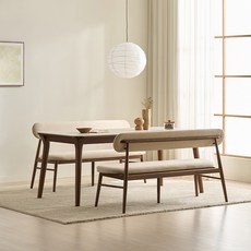 삼익가구 나폴리 포세린 세라믹 원목 1800 식탁 + 벤치 세트 6인용 방문설치, 식탁(베이지 + 월넛) + 벤치(월넛), 벤치의자 2