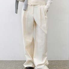 AtelierNain 女款翻摺腰帶雙褶人造絲長褲 PT-5620