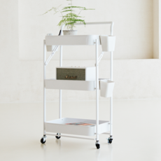 피티즘 메탈 폴딩 트롤리+ 미니 바스켓 3p, 화이트, 3단