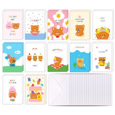 快樂熊混合明信片 12 x 2p + 24p 信封套組, 1套, 白色（信封）