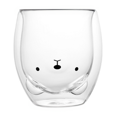 AWANA 可愛動物雙層玻璃杯 240ml, 熊熊 透明色, 1個