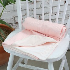 hwamo baby 柔軟三層棉紗絲絨毯, 蜜桃粉