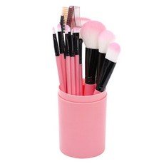 Beautiful Life 化妝刷具十二件組+圓形收納桶, 粉色, 1組