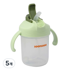 순수아 다기능 양손 손잡이 유아용 빨대컵, 300ml, 5개, 그린