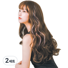 가발위드 투톤 웨이브 컬러 헤어피스 5p + 트윙클 붙임머리 세트, 블랙라이트핑크(피스), 랜덤발송(트윙클 붙임머리), 2개