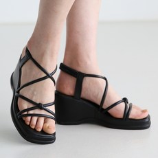 DANGOLUNNI 女款 Subid 彈性綁帶楔型厚底涼鞋 7cm, 黑色, 250
