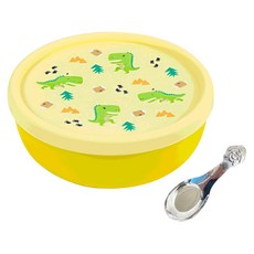 KOM 316不鏽鋼兒童隔熱碗, 黃色, 矽膠上蓋 + 湯匙, 1組