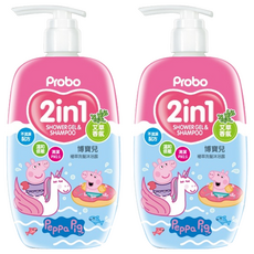 Probo 博寶兒 植萃洗髮沐浴露, 2合1 艾草香氛 溫和低敏配方, 500ml, 2瓶