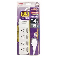SAMPO 聲寶 四開四插電源延長線組 3孔 EL-W44R9, 2.7m, 白色, 1條