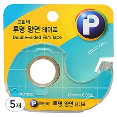 프린텍 투명 양면테이프 단면디스펜서 12mm x 6.35m, 5개
