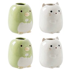 動物多功能牙刷架, 綠色企鵝 + 白色貓咪, 2組