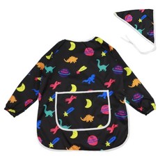 BEBE CHOUETTE 兒童圖案長袖美術畫畫衣 + 頭巾組, 霓虹恐龍