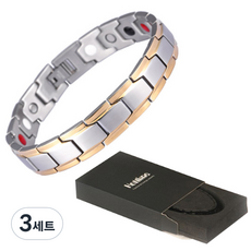 핫타임 남성 건강팔찌 실버 더블 골드라인 10143 + 팔찌 길이조절 공구 + 케이스, 3세트