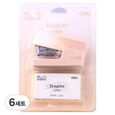 델리 그라데이션 컬러 미니 스테이플러 호치키스 세트, 핑크, 6세트