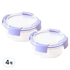 라임올리브 강화유리 원형 밀폐용기 400ml G190, 4개, 밀폐용기 400ml 2p