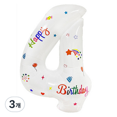 세컨드베스트 깔끔한 화이트 파티풍선 80cm, 프린트 숫자 4, 3개