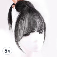 Bellesube自然的3D女神瀏海法式瀏海風格真髮遮頂髮片, 5個, 自然黑