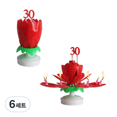 파티라이프 숫자 연꽃초 + 숫자 세트, 레드, 6세트