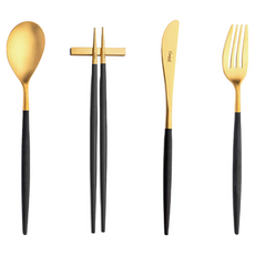 큐티폴 미오 디너 커트러리 4종 세트, 블랙골드, 1세트, 디너스푼 + 젓가락 + 디너나이프 + 디너포크