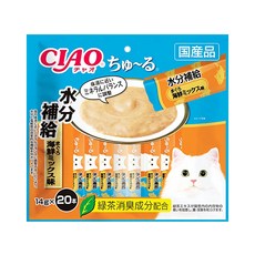 INABA CIAO 啾嚕 肉泥 水分補給 20入 綠茶消臭成分配合 條狀包裝方便餵食, 鮪魚海鮮綜合, 280g, 1袋