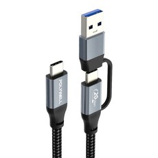 POLYWELL 寶利威爾 USB-C To C+USB 二合一PD編織快充傳輸線 Gen2 100W PW15-W45-M891, 1m, 黑色 + 銀色, 1條