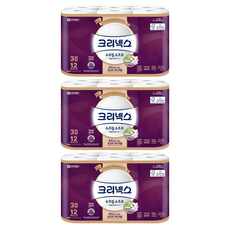 크리넥스 수프림 소프트 천연펄프 3겹 고급롤화장지, 27m, 12롤, 3개