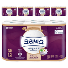 크리넥스 수프림 소프트 천연펄프 3겹 화장지, 27m, 12롤, 5개