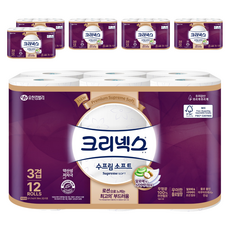 크리넥스 수프림 소프트 천연펄프 3겹 화장지, 27m, 12롤, 6개