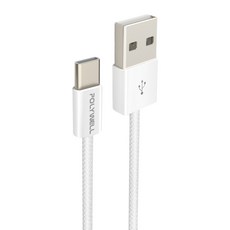 POLYWELL 寶利威爾 USB To Type-C PD編織快充線 3A 18W PW15-W45-M944, 2m, 灰白色, 1條