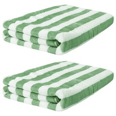 珊瑚絨浴巾 140 x 70公分 綠色條紋 吸水, 綠色, 2條