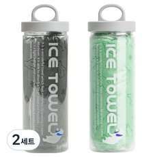 원이네 곰돌이 아쿠아 습식타월 대형 2종 + 보관케이스 2종 세트 85 x 33 cm, 그레이 + 민트, 2세트