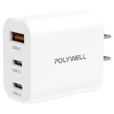 POLYWELL 寶利威爾 USB+雙Type-C 三孔快速充電器 30W PW15-T05-A055, 白色, 1個
