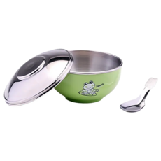 ZEBRA THAILAND 斑馬ST蓋兒童碗（附湯匙）11CM SUS304不鏽鋼, 附蓋兒童碗 + 湯匙, 綠色, 1組