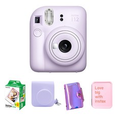 FUJIFILM 富士 instax Mini 12 拍立得相機 丁香紫 + 底片 20張 + 專用相機包 + 鐳射單層相簿 + 馬口鐵盒 組合, 1套, 單一商品